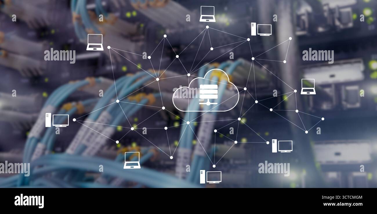 Cloud Computing Technology Data Storage and Security on server background. Stock Photo