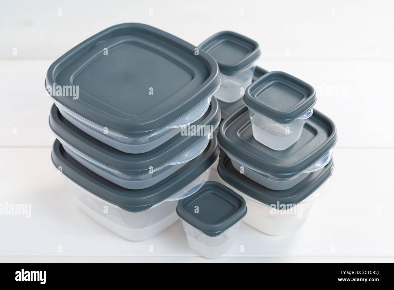 Lots of plastic containers with lids Stock Photo