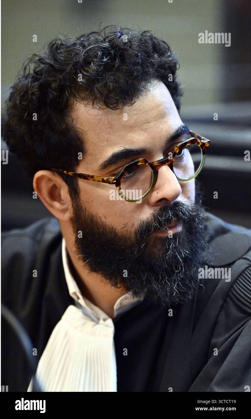 Lawyer Karim Sedad defending the accused pictured during the composition of the jury for the trial of Spanish Cesar Arribas Calvo (26) for Voluntary and premeditated homicide of Teresa Rodriguez Llamazares, at the Assize Court of Brussels region, Monday 06 October 2025. The victim, 23-year-old Spanish Teresa Rodriguez Llamazares, had been in a romantic and official relationship with Cesar Arribas Calvo for nearly two years, but had decided to leave him. Her body was found on 27 October 2022 in the flat where she was staying, near the Grand Place in Brussels. The autopsy report describes a 'tru Stock Photo