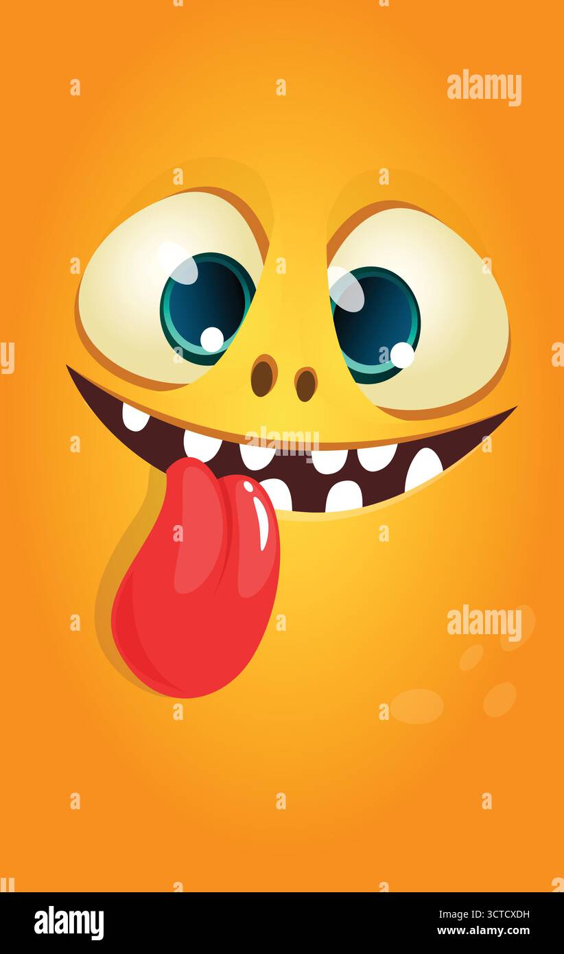 Funny cartoon monster face showing tongue. Vector Halloween monster ...