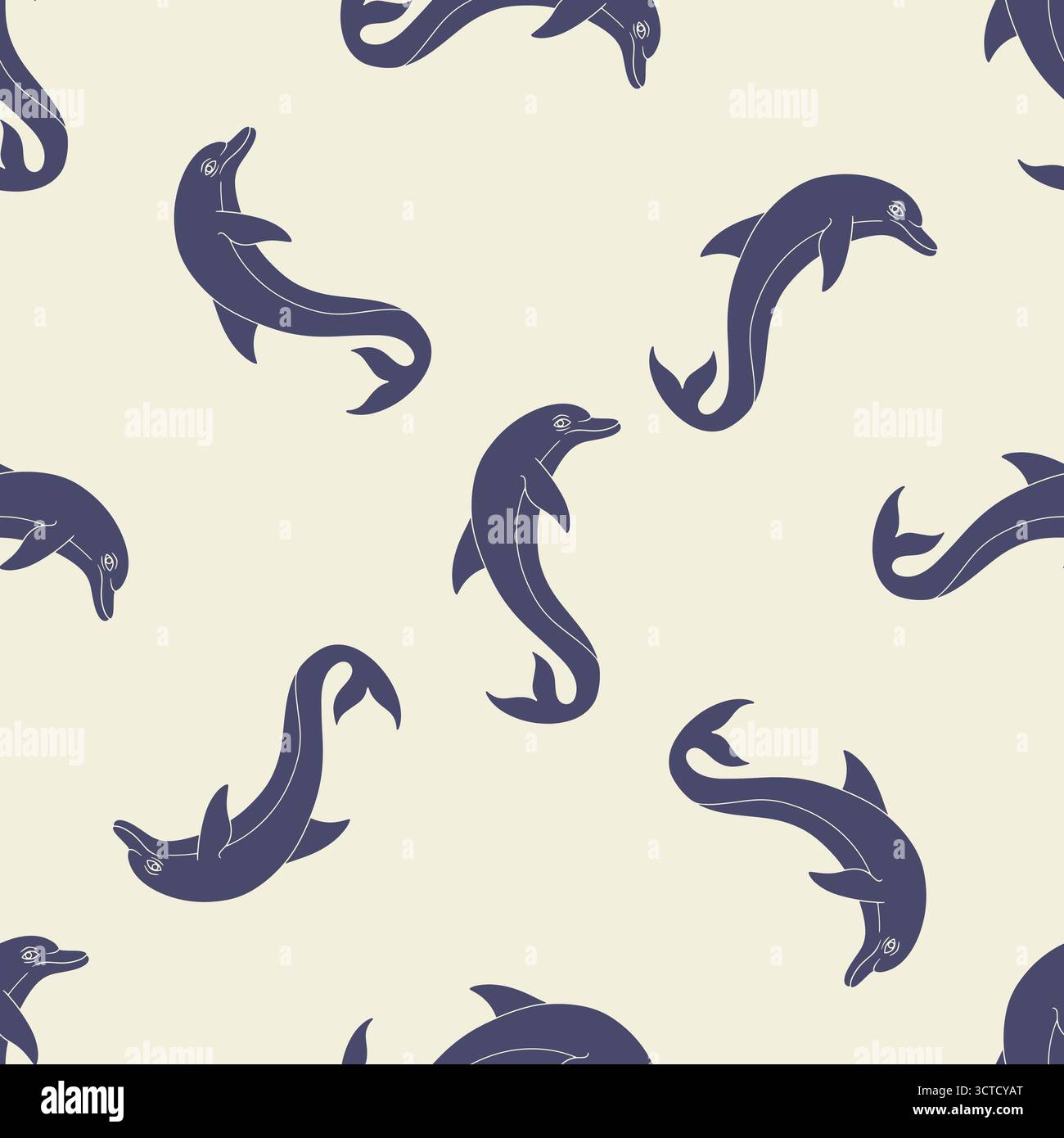 Jumping cheerful dolphin seamless pattern vector illustration. Hand drawn ocean repeat background Stock Vector