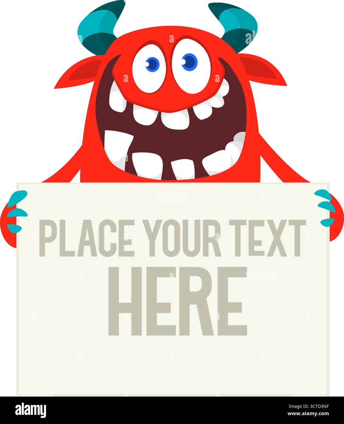 Catoon funny monster character holds banner paper sign for ...