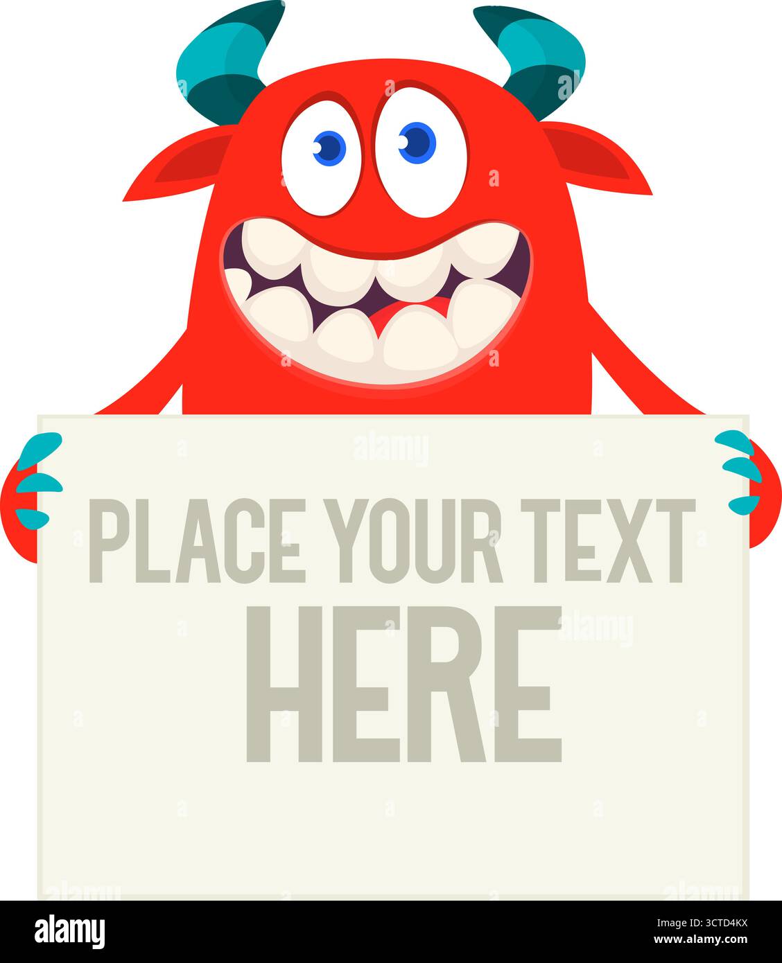 Catoon funny monster character holds banner paper sign for advertisement. Halloween illustration Stock Vector