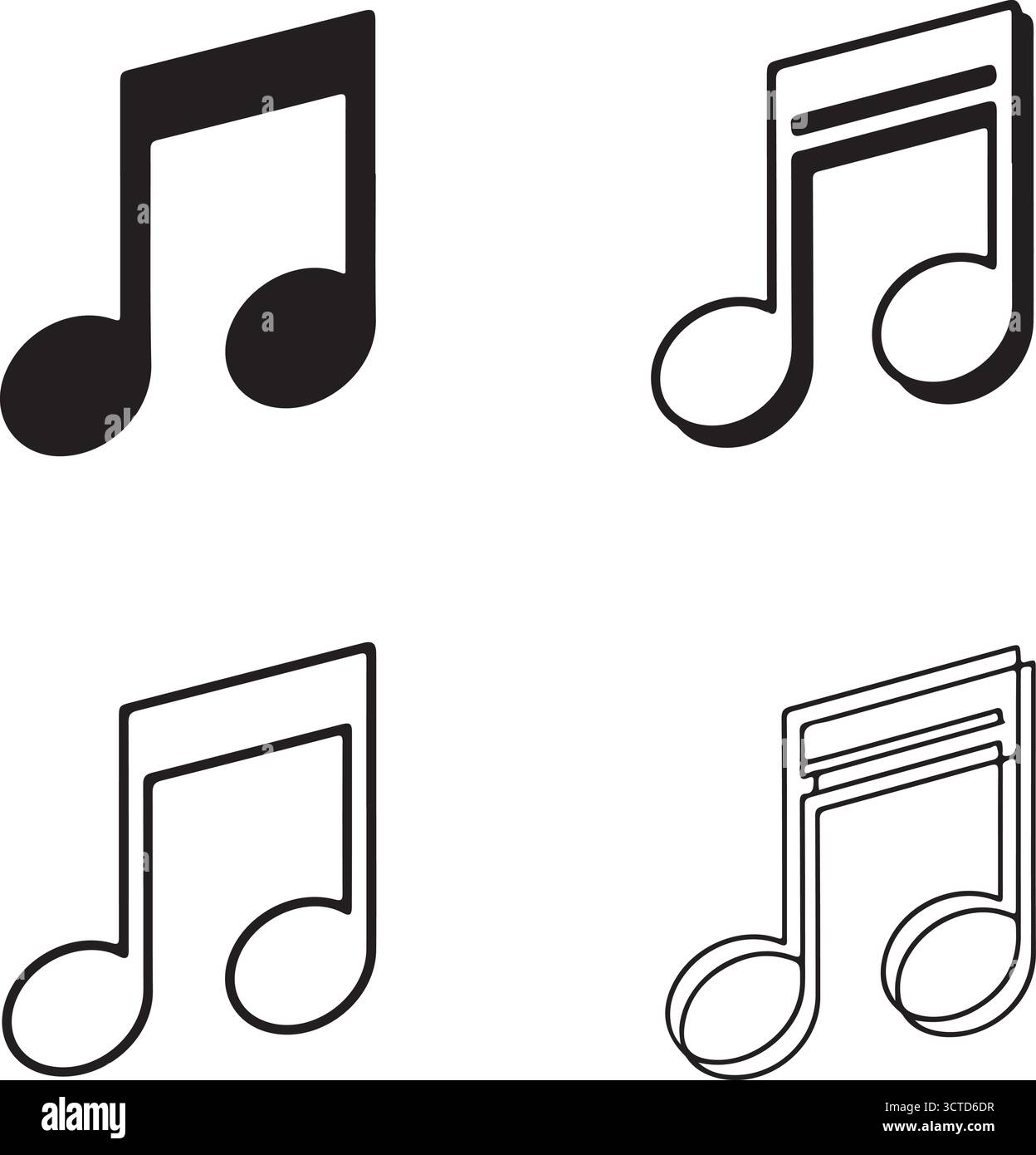 Four musical notes icons black and white simple design on transparent ...