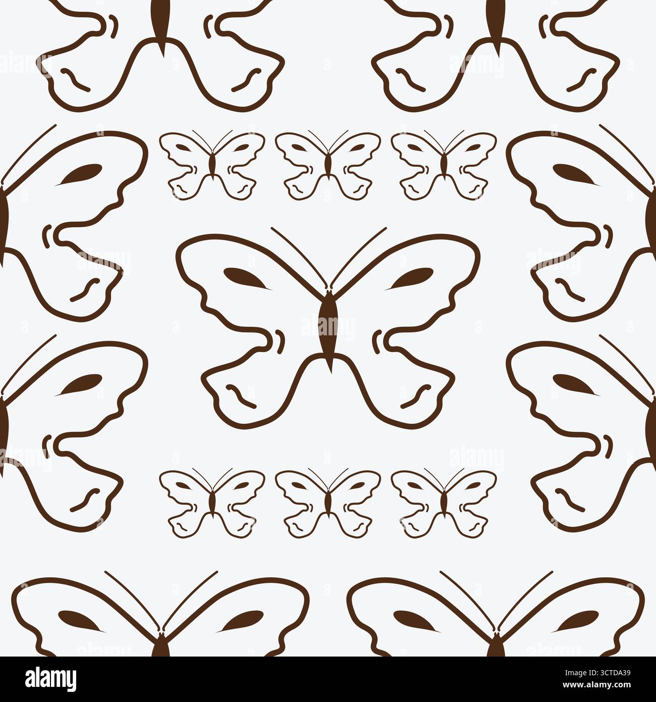 Hand Drawn Brown Butterfly Seamless Pattern Vector Illustration Stock Vector