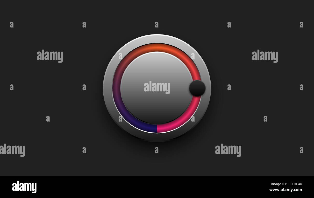 Sleek metallic button with gradient color ring, perfect for UI, technology or music interface design, vector illustration Stock Vector