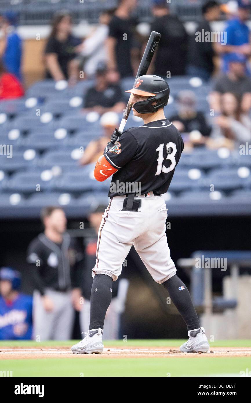 Tyler O'Neill (13) of the Norfolk Tides at bat during an International ...