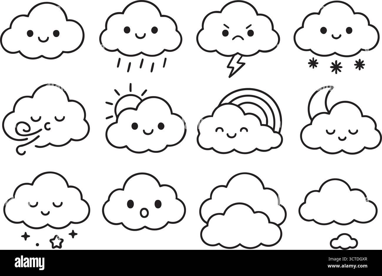 Cute clouds set cartoon concept. Vector illustration on white ...