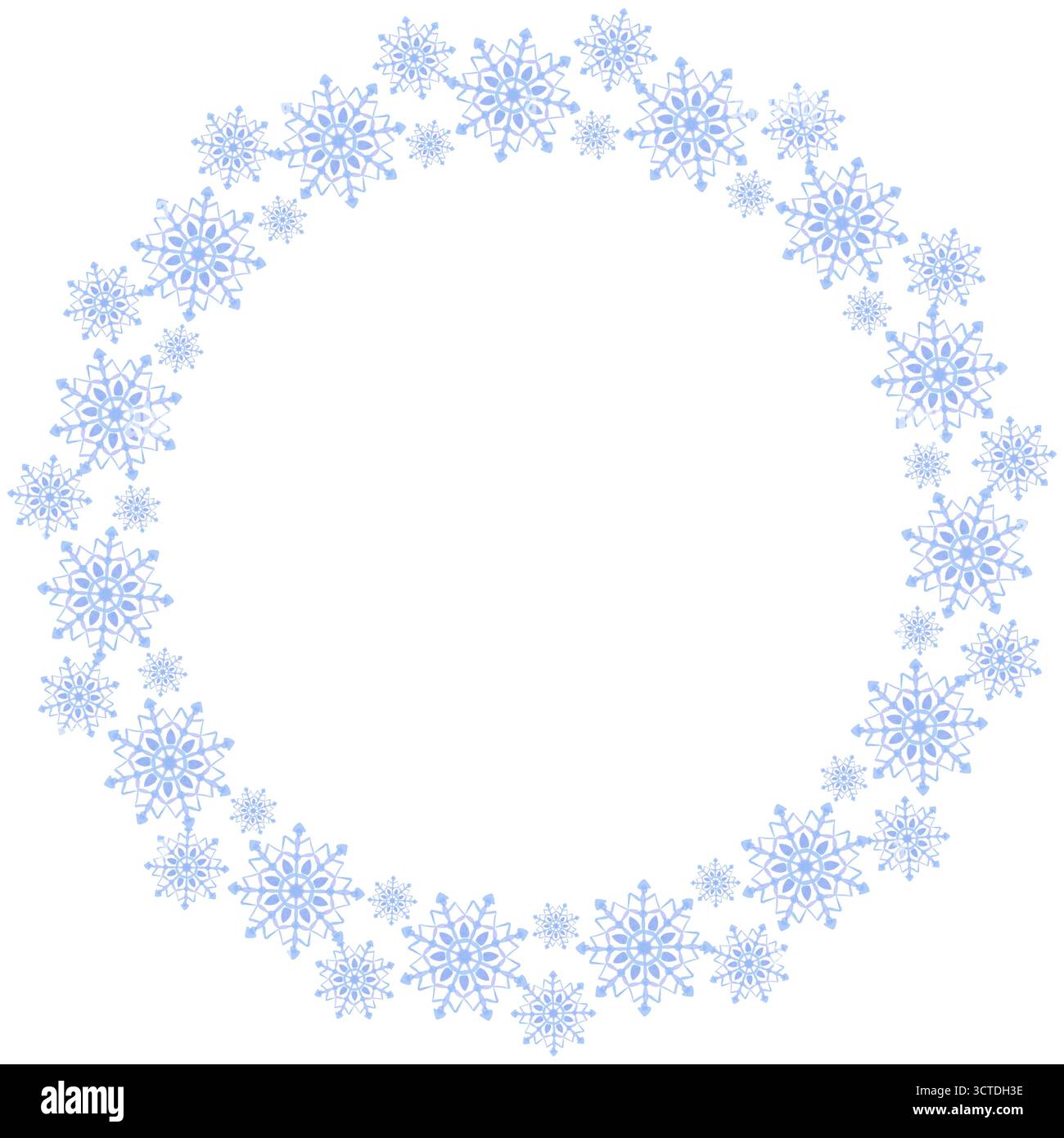 A round winter frame with snowflakes. The festive wreath illustration ...