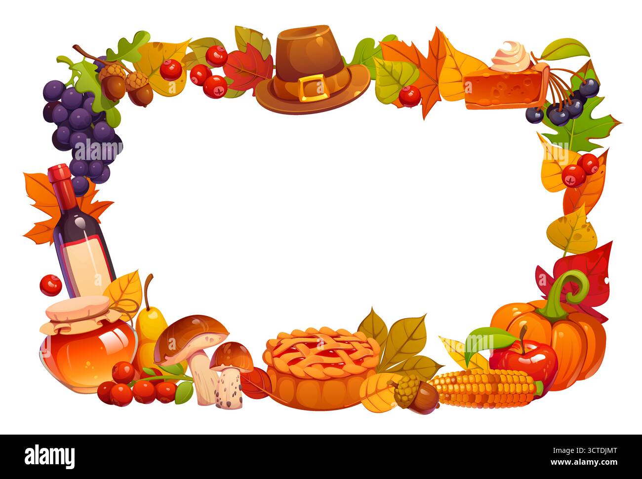 Thanksgiving holiday vector frame with autumn harvest food and fall ...
