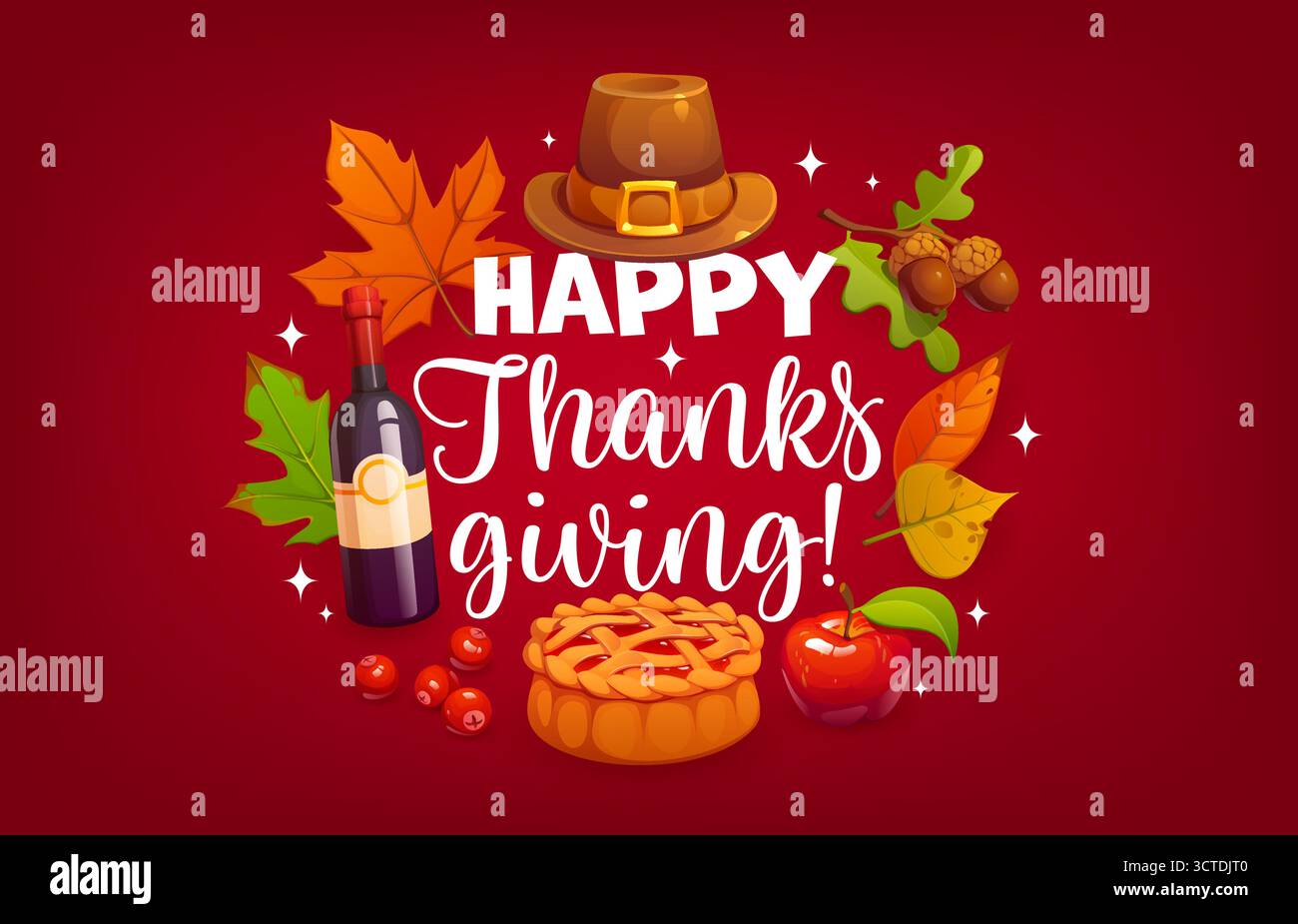 Happy Thanksgiving holiday greeting card of vector apple pie with ...