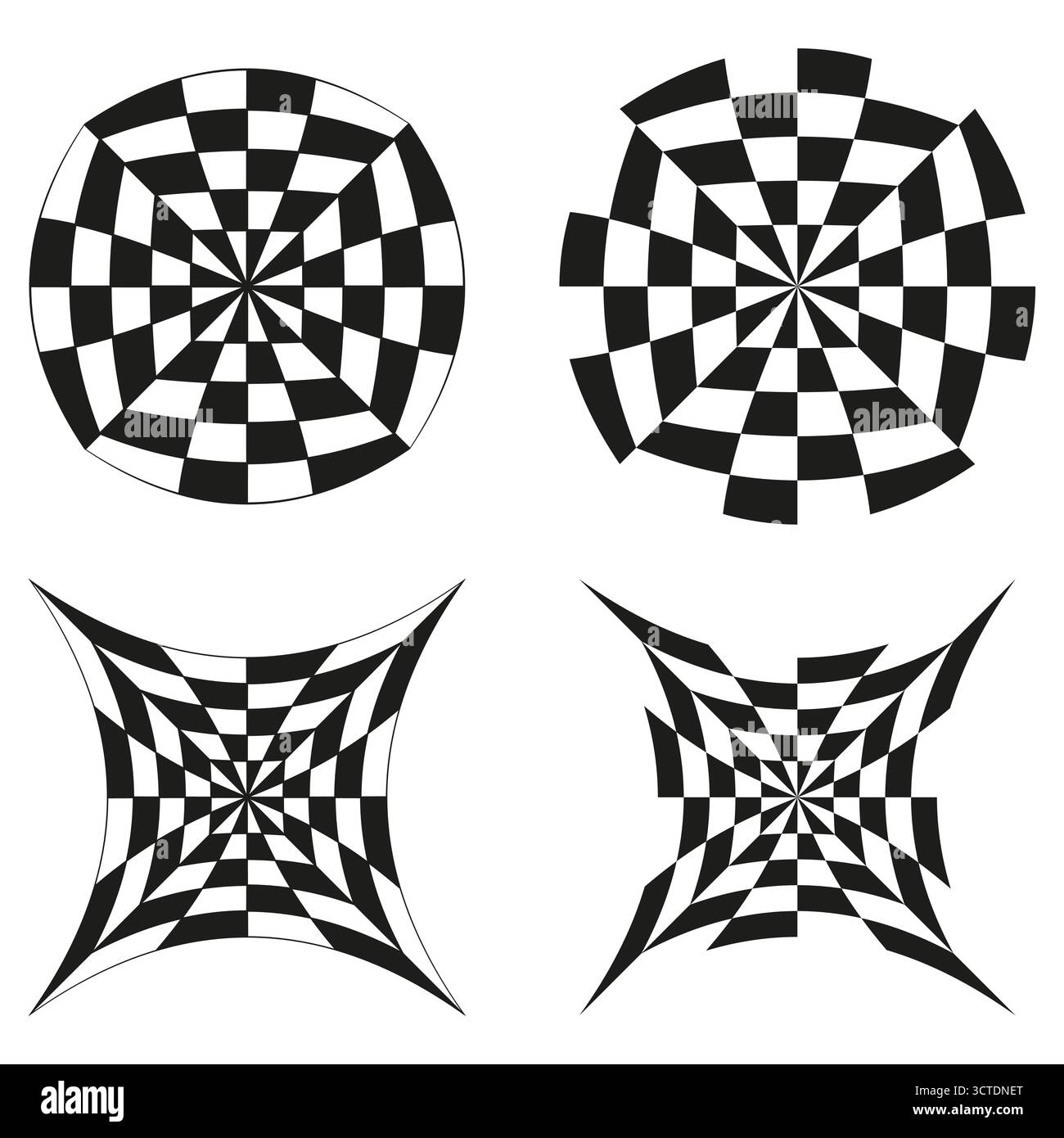 Checkerboard round patterns. Two circle elements. Black white abstract design. Vector visual texture. EPS 10. Stock Vector
