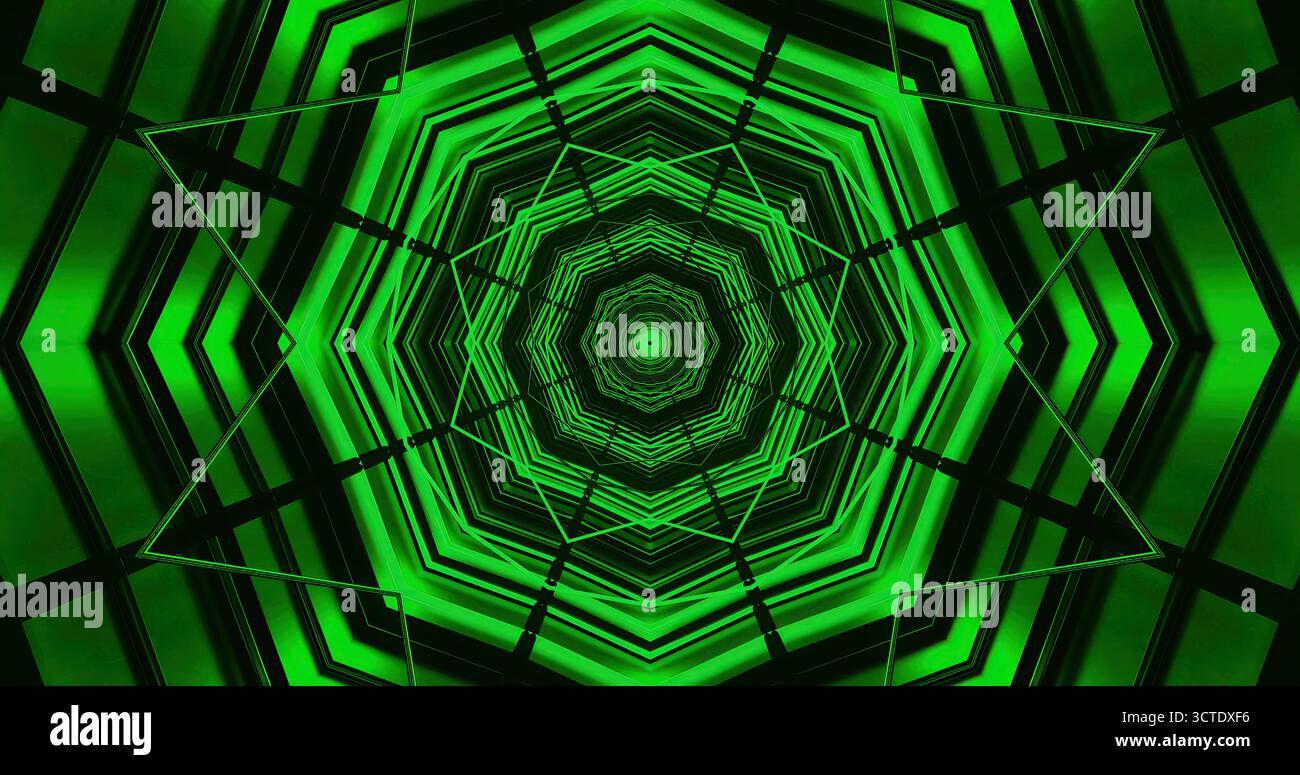 A vibrant green geometric design creates an illusion of depth and ...