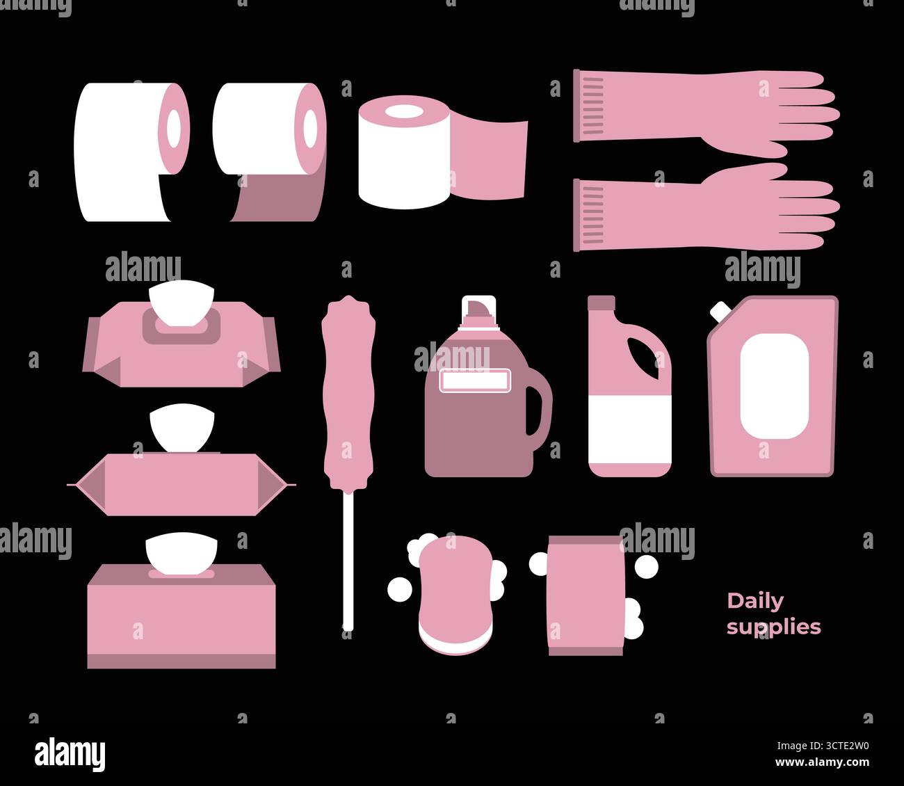 Flat Style cleaning supplies illustration elements collection Stock Vector
