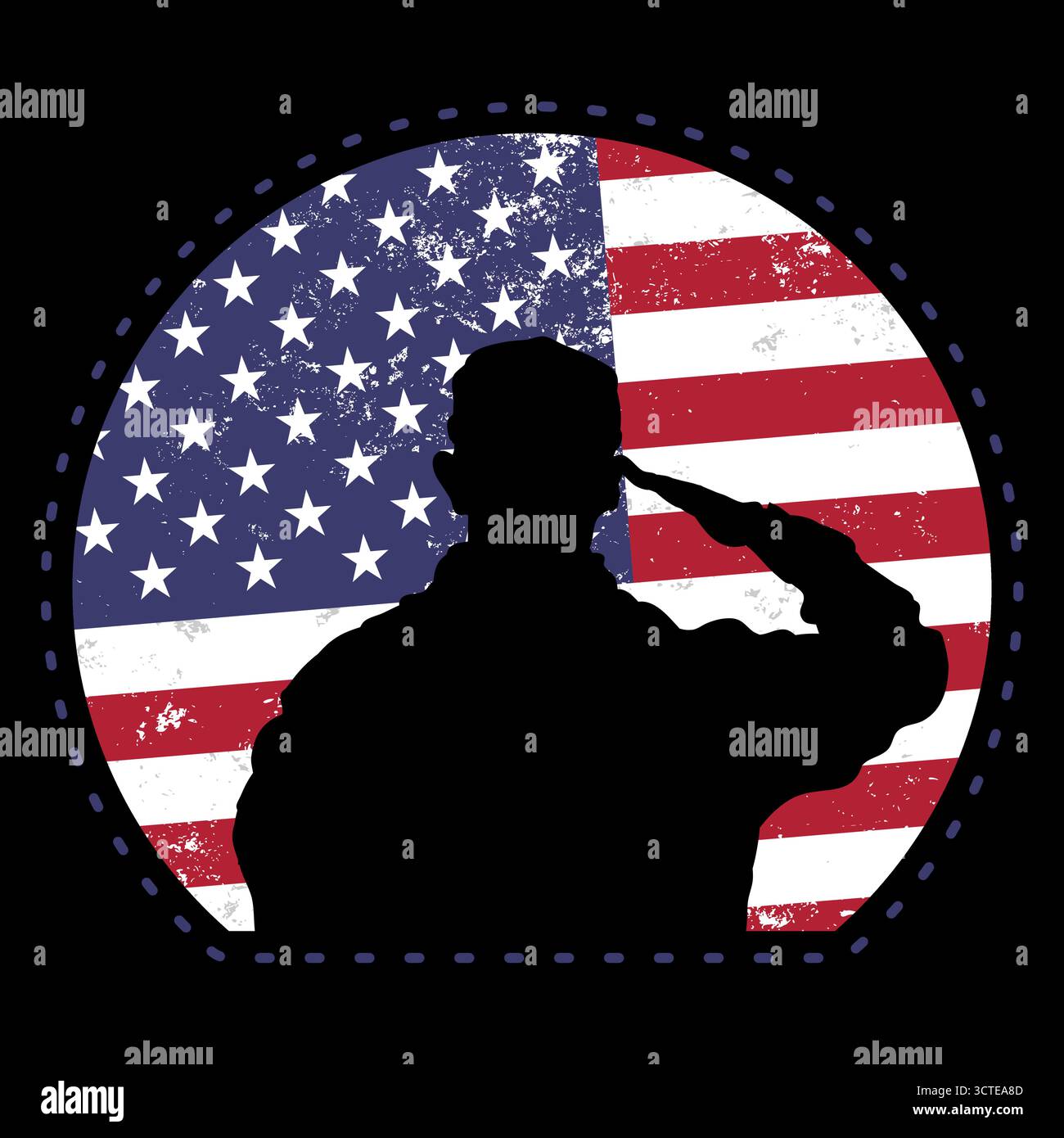 soldier saluting american flag distressed circle vector illustration ...