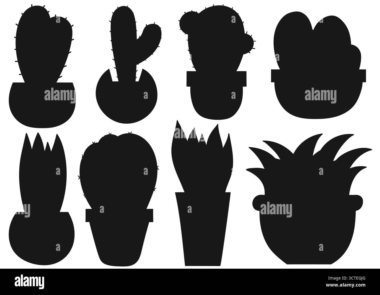 Cactus, cacti. Set of silhouettes in hand draw style. Design for ...