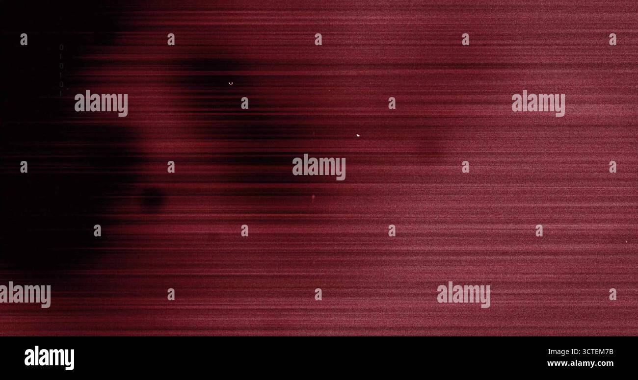 Abstract red linear noise pattern appearing in digital frame, featuring darker blotches on left Stock Photo