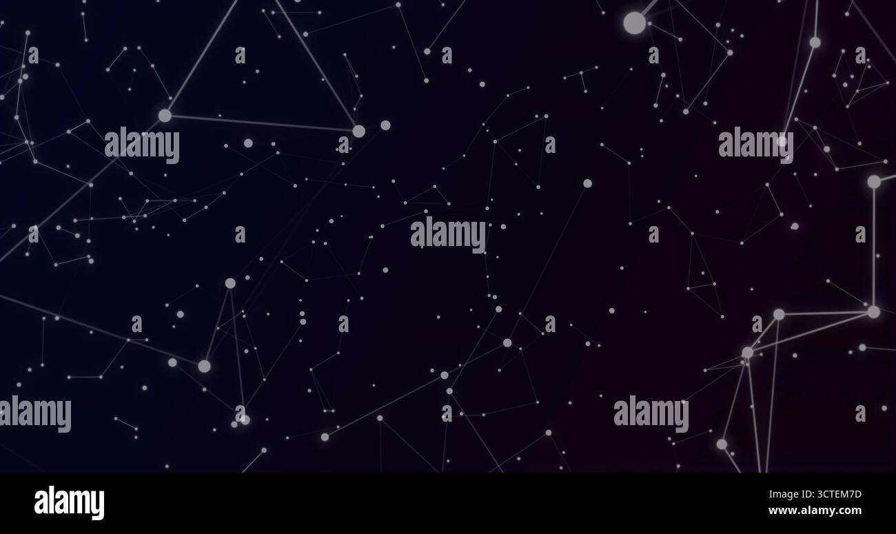 Displaying abstract network of white nodes and thin lines in virtual space, with gradient backdrop Stock Photo