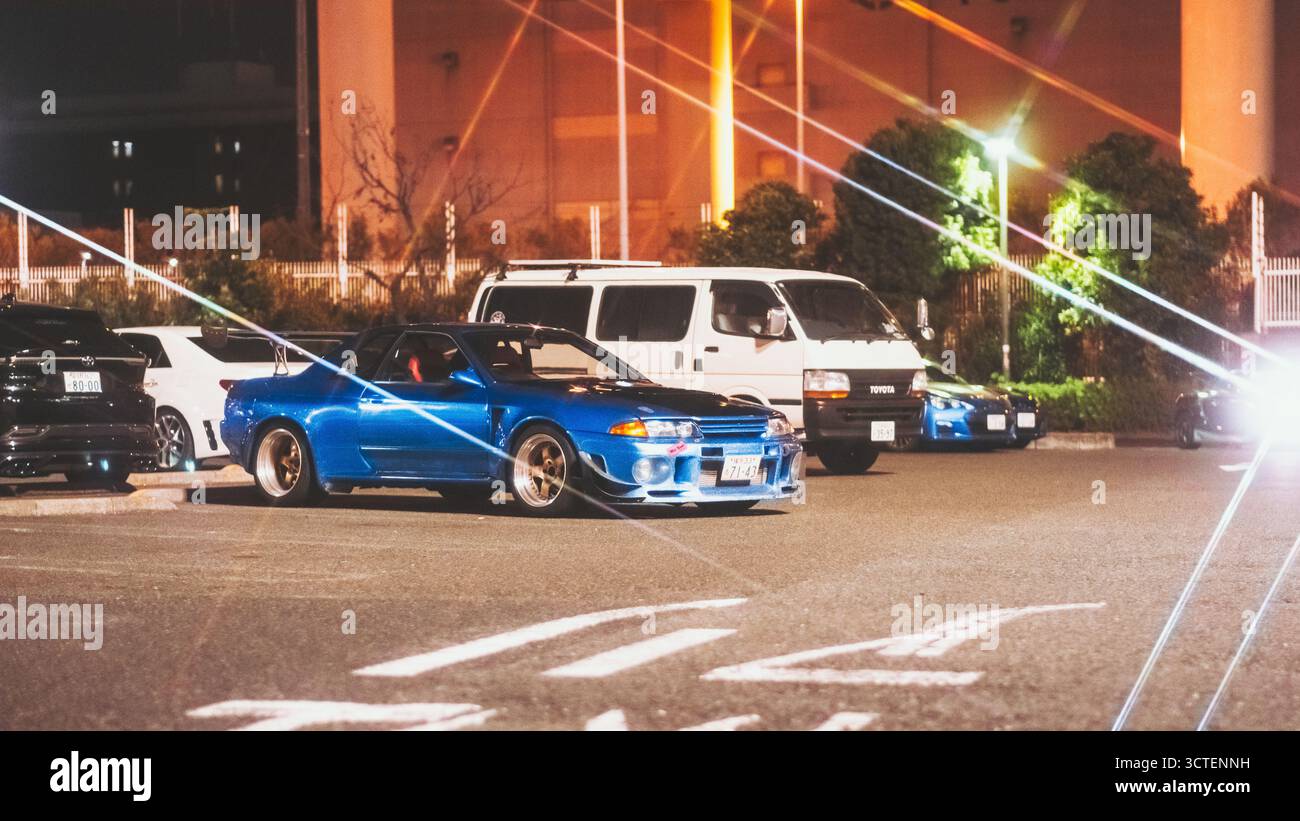 Yokohama, Japan - 27 February 2025: View of vibrant blue sports cars ...