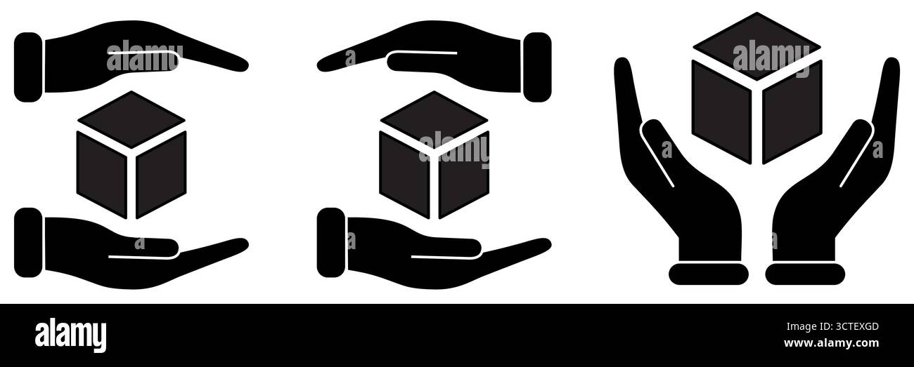 Fragile, handle with care sign or symbol - hands around simple box vector illustration Stock Vector