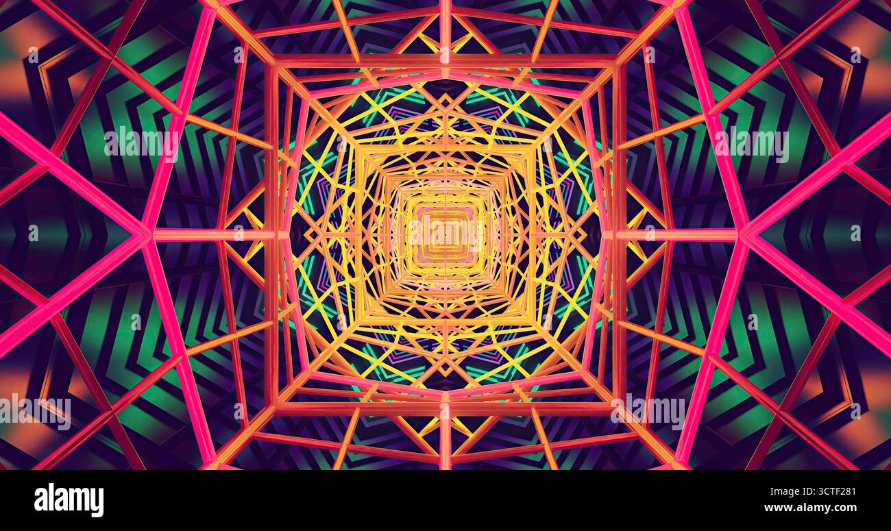 Complex Geometry Draws Vibrant lines in various colors form a complex geometric pattern that ...