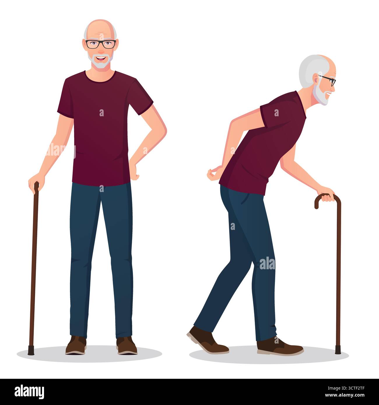 Elderly Man Walking With A Cane Vector Cartoon Character Illustration ...