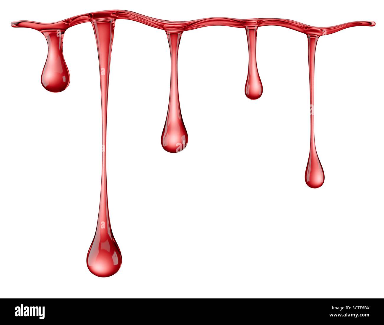 red liquid dripping isolated on a white background. 3d render. Stock Photo