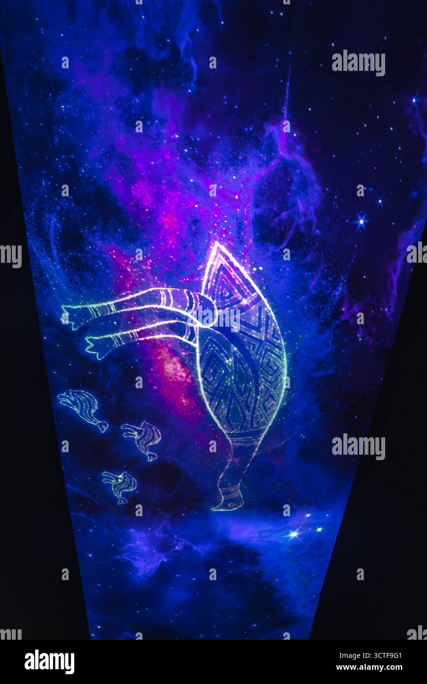 Cosmic Themed Digital Artwork at World Expo 2025 in Osaka, Japan Stock Photo