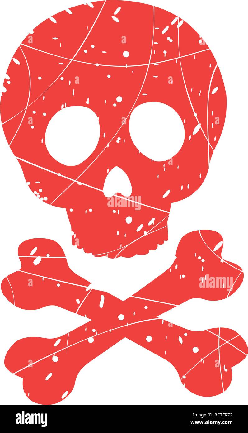 vector illustration red rubber stamp skull crossbones in poison toxic, warning alert and death concept icon Stock Vector