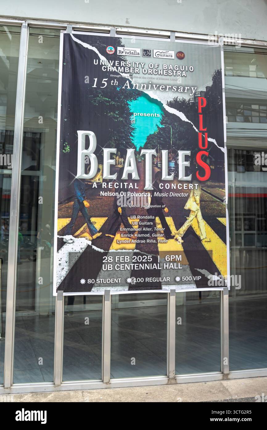 poster for a "Beatles: A Recital Concert" presented by the University of Baguio Chamber Orchestra for their 15th Anniversary. Philippines Stock Photo