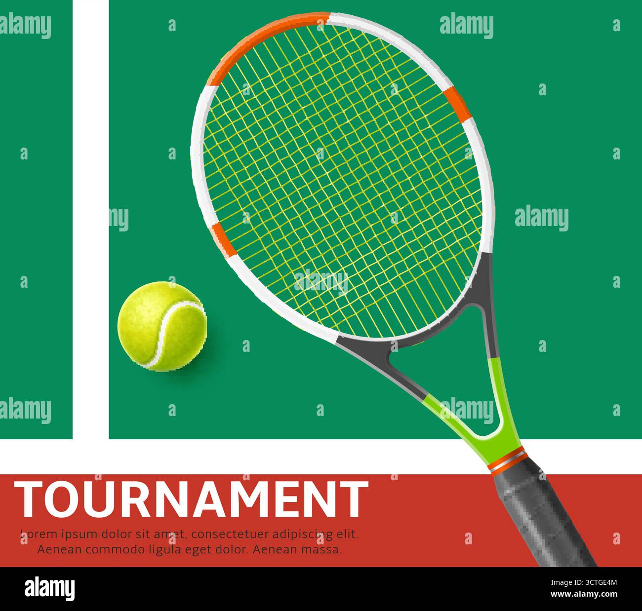 Realistic tennis tournament design template. Tennis racket and ball ...