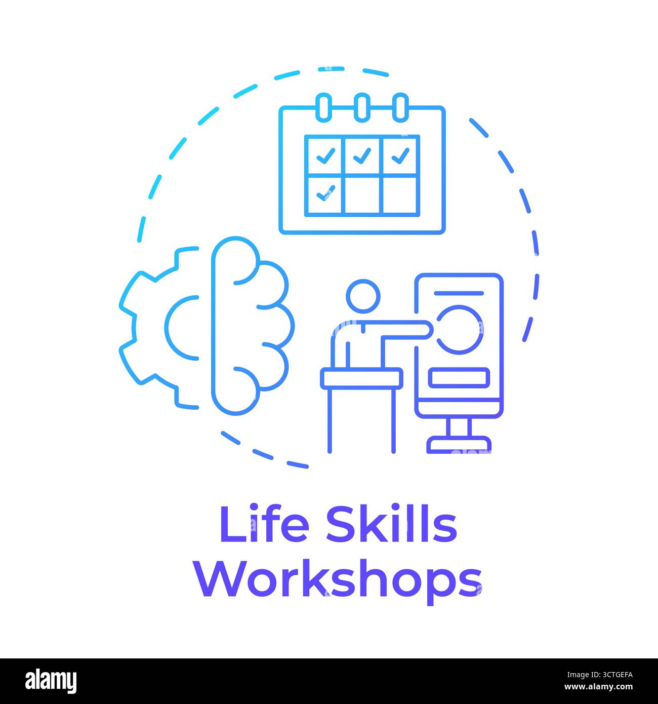 Life skills workshops blue gradient concept icon Stock Vector