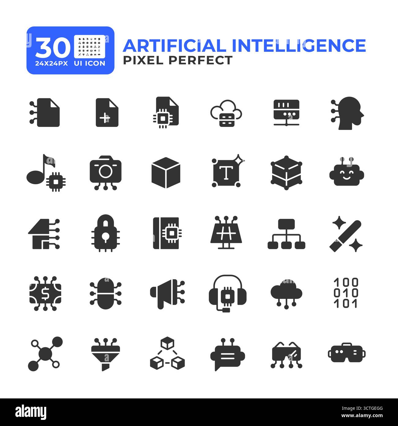 Artificial intelligence glyph ui icons set Stock Vector