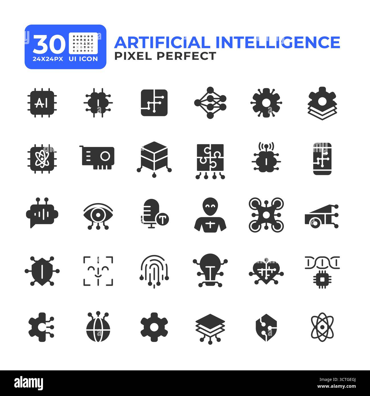 Artificial intelligence glyph ui icons set Stock Vector