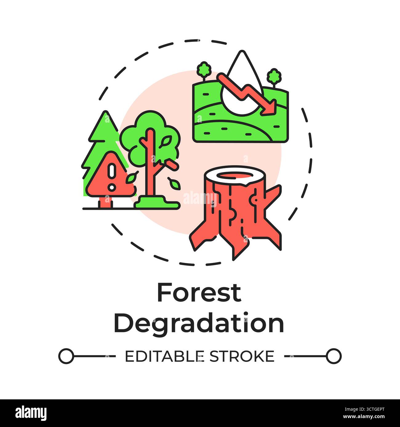 Forest degradation multi color concept icon Stock Vector