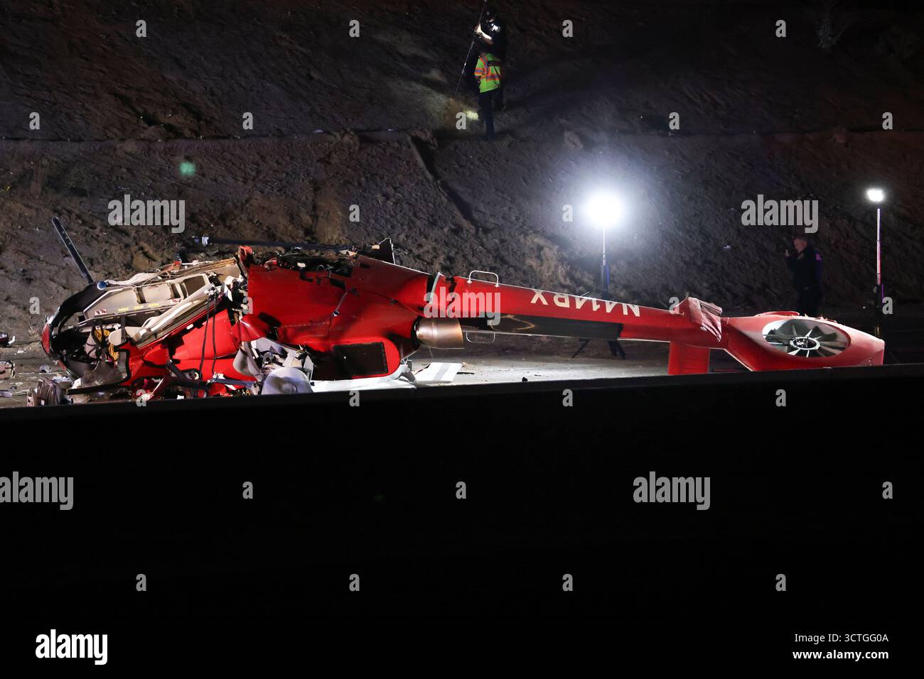 A medical helicopter is shown after it crashed on Highway 50 Monday ...