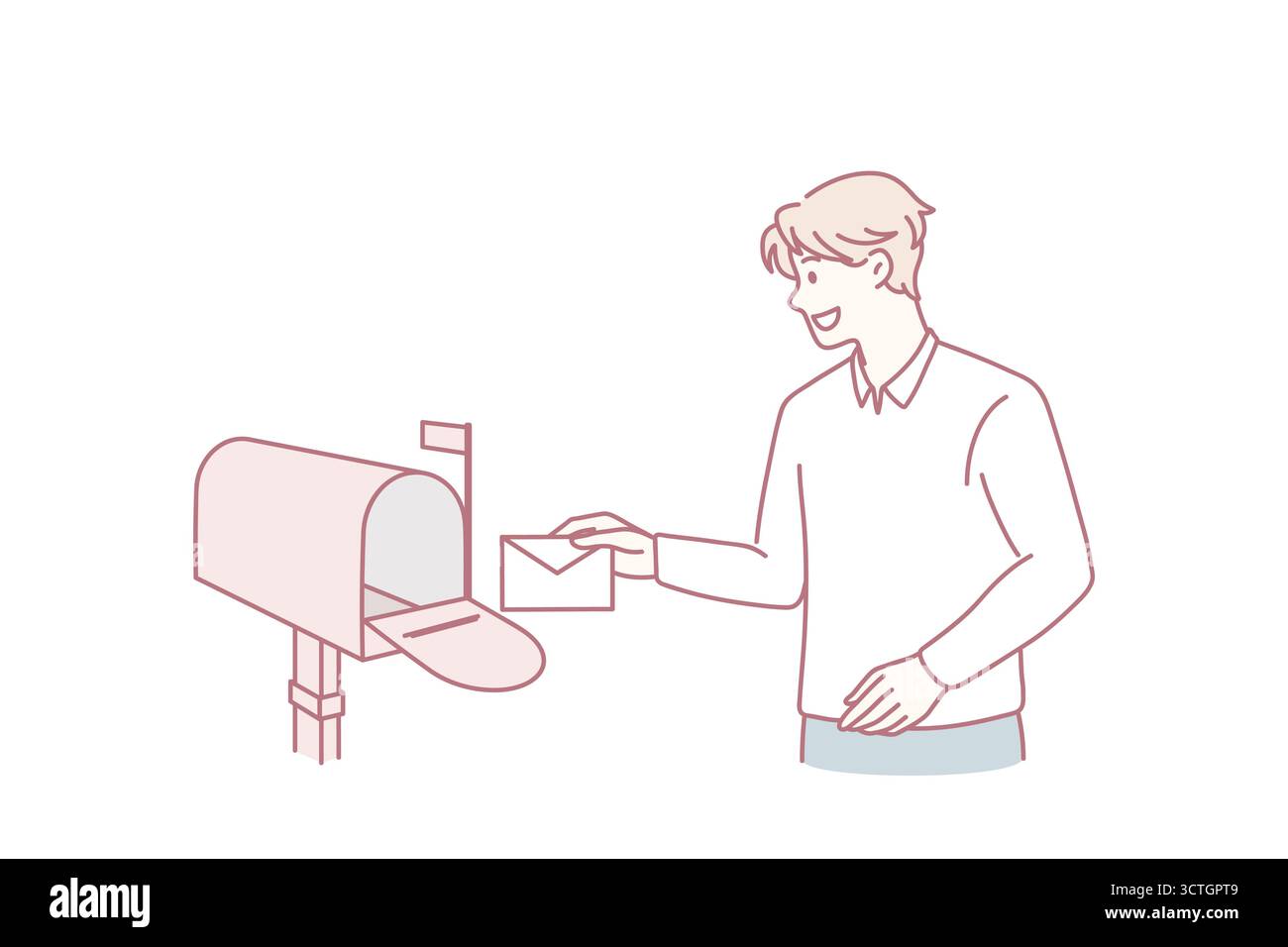 Send Post Sending post letter service concept. Young smiling man cartoon ...