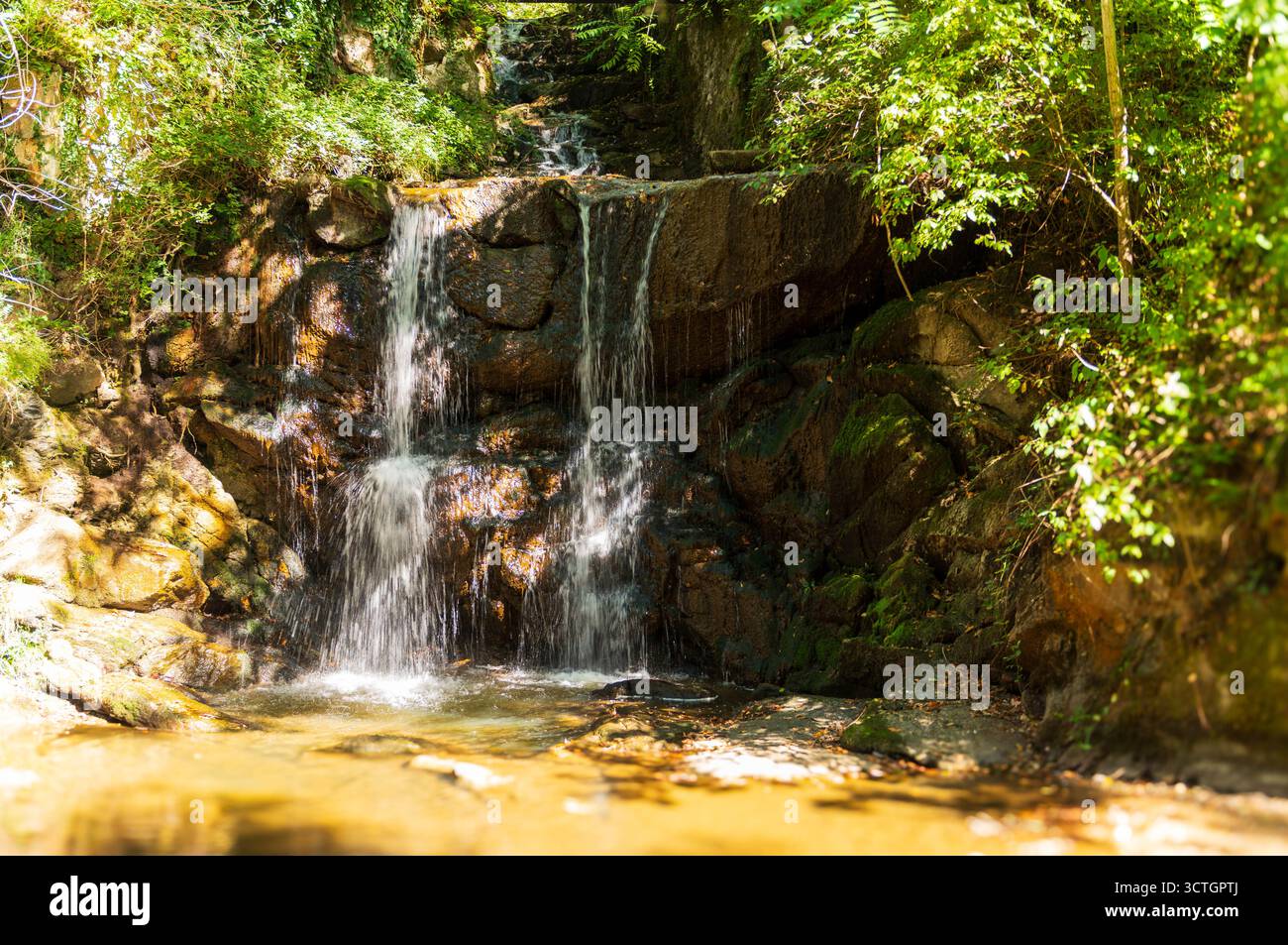 Canal du Midi waterfall in Saint Ferréol, Haute Garonne, Occitanie, France Stock Photo