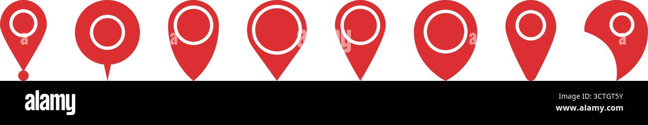 Location Pointer and Map Pin Marker Solid Icon Set. Navigation Geolocation Destination Position Drop Silhouette Symbol Collection. Isolated Vector Stock Vector