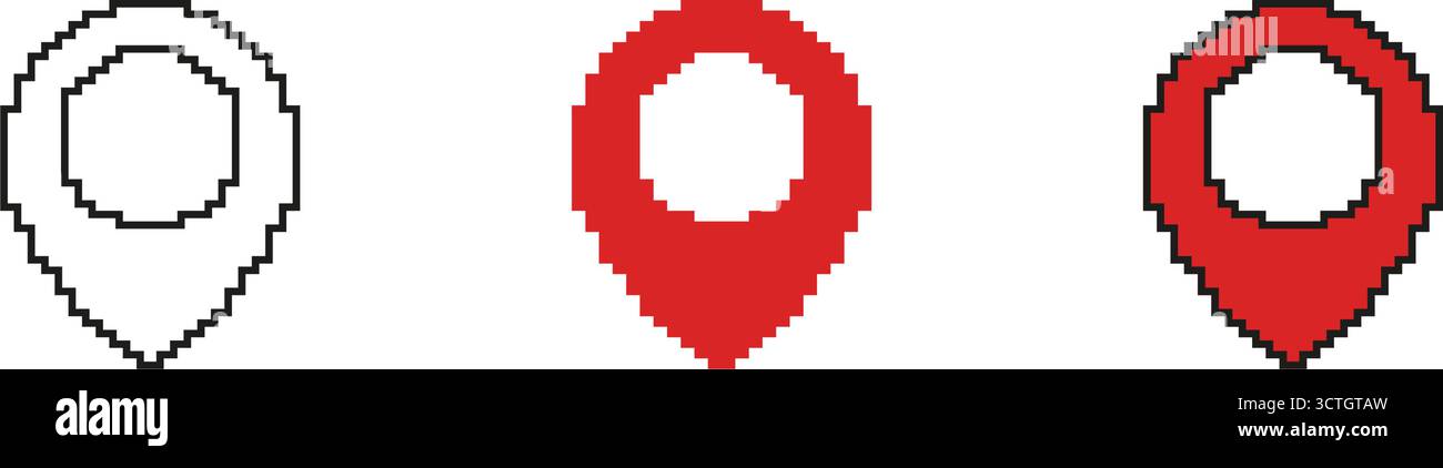 Compact Drop Shape Geolocation Tag Pixelated Icon Set. Pixel Art Symbol ...