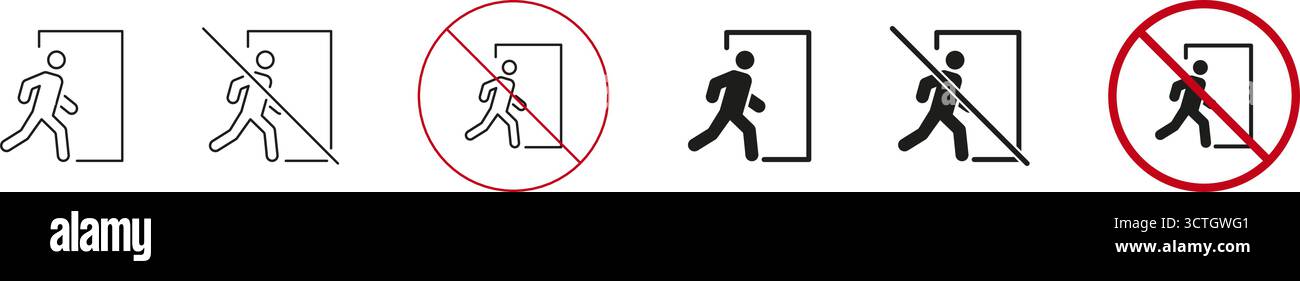 Emergency Exit And No Entry Sign Icon Set. Safety And Access Control ...