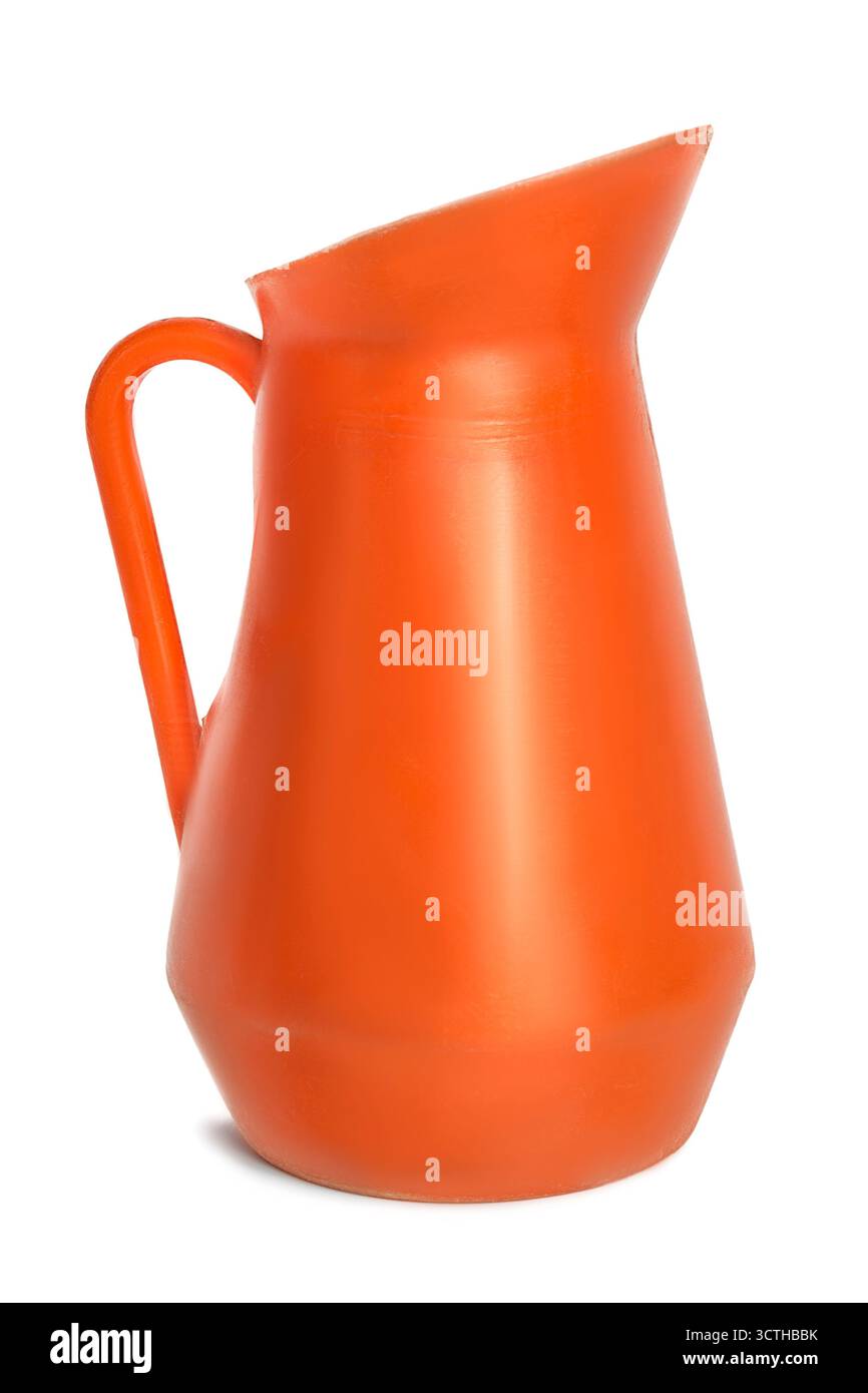 Plastic orange color jug isolated on white background Stock Photo