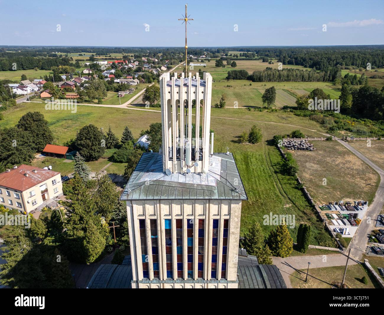 Bell tower of Basilica of the Holy Trinity and St Anne in Prostyn village, Ostrow Mazowiecka County in Poland Stock Photo