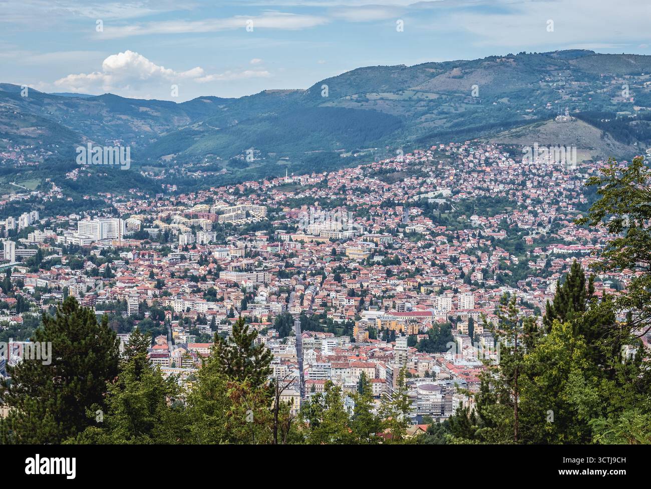 Aerial view from Trebevic mountain on Sarajevo city, Bosnia and ...