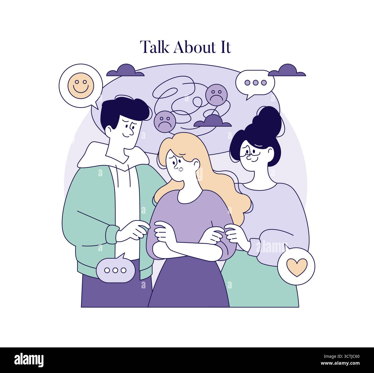 Vector illustration showing three people in a supportive interaction ...