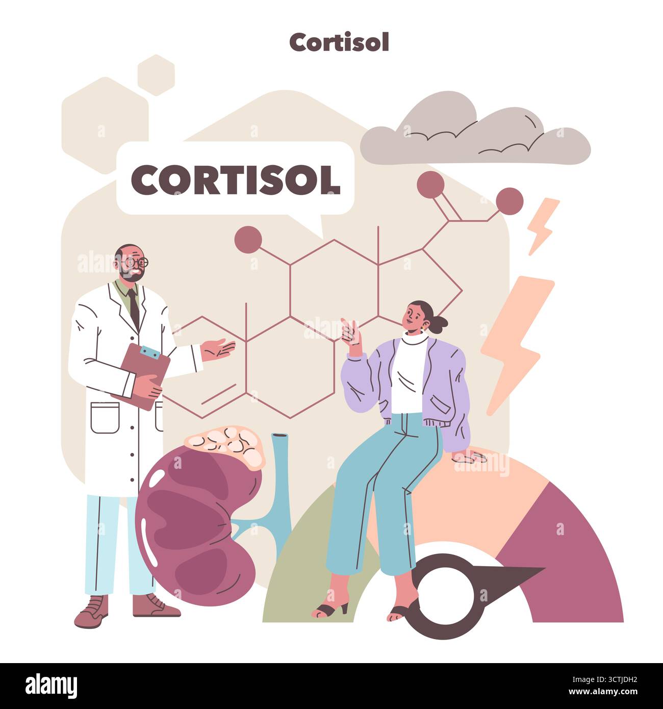 Vector illustration depicting a doctor discussing cortisol levels with ...