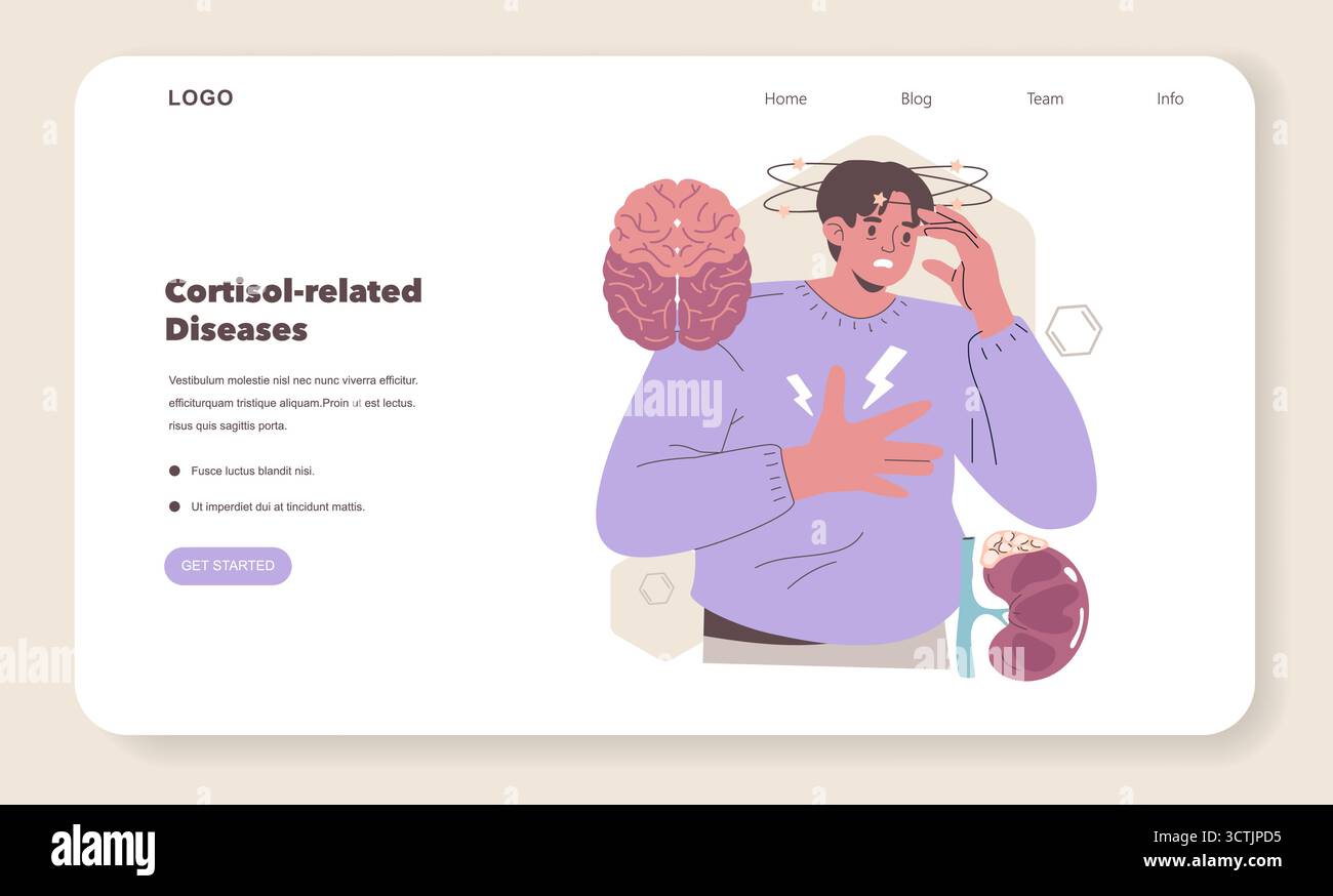 Vector illustration showing the impact of cortisol on mental health. A ...