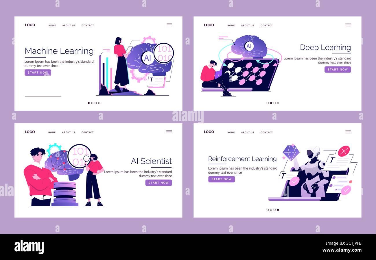 Vector illustration set showcasing concepts of machine learning, deep ...