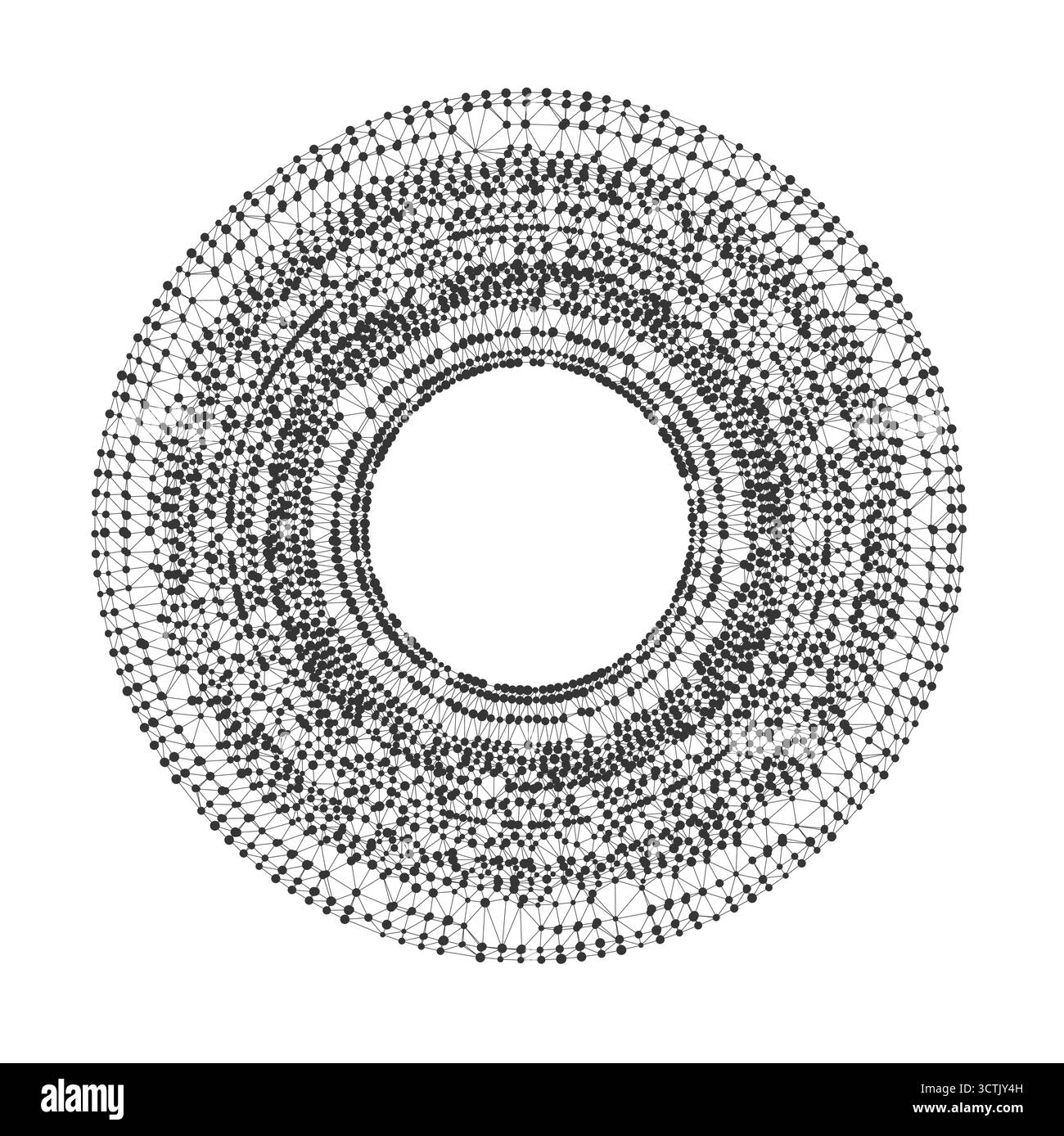 Complex circular network structure with geometric connections and broken torus pattern ideal for technology, science, or data visualization concepts isolated on white background vector illustration Stock Vector