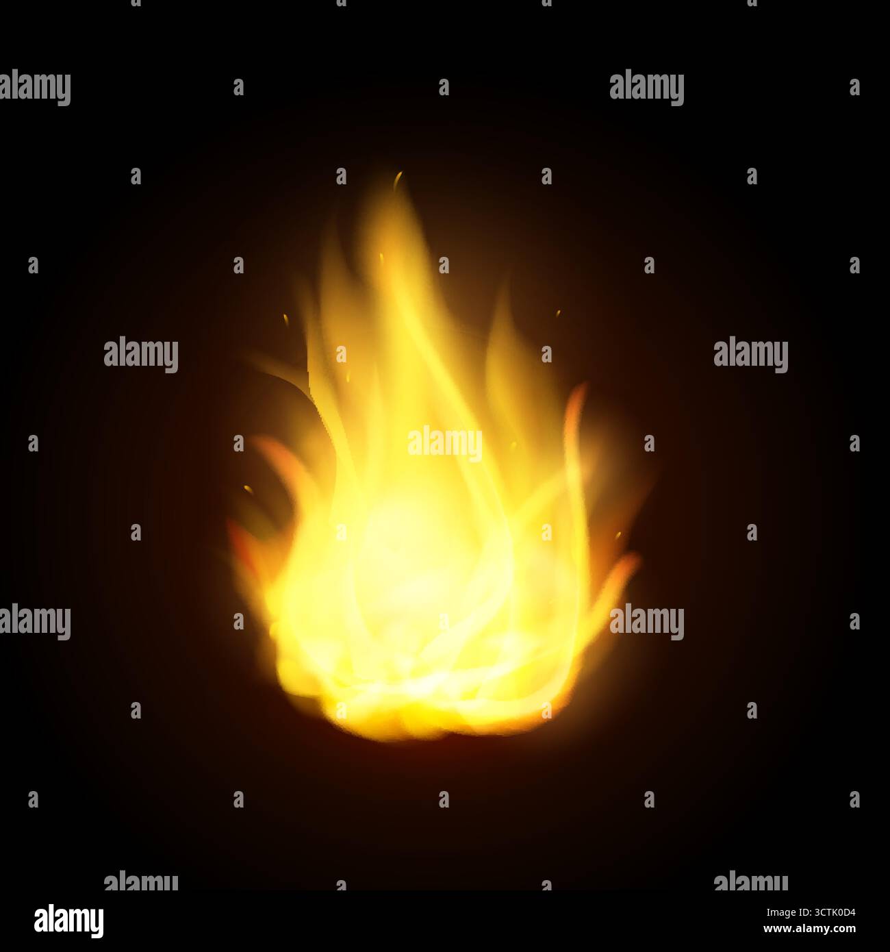 vector realistic fire flames. Burning spruts of flame effect with sparkles. Stock Vector